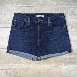 Levi's Mid Length Denim Short Women's Size 31 Dark Wash Stretch Cuffed Hem